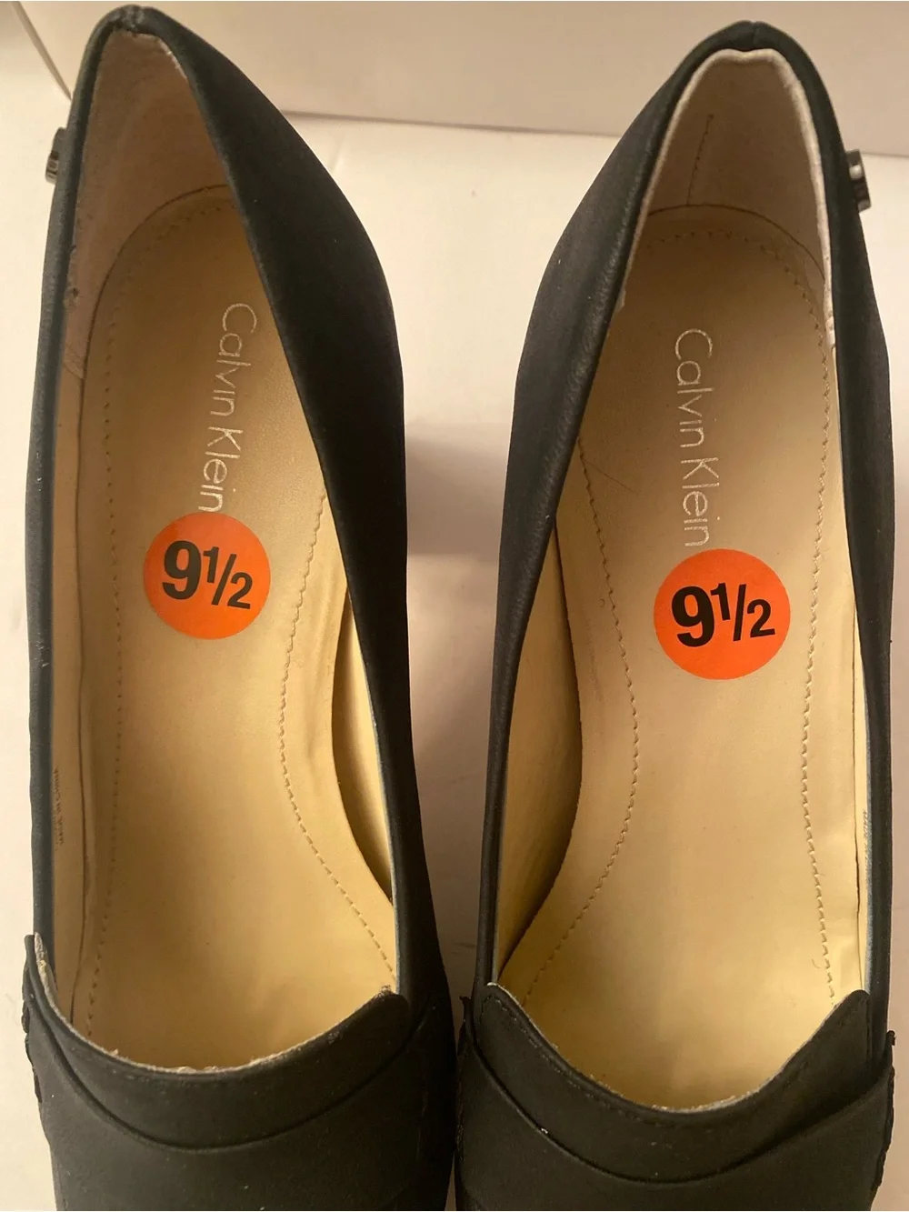 Calvin Klein Onada Nubuck Black Loafer Strap Block Heal Pumps Size 9.5